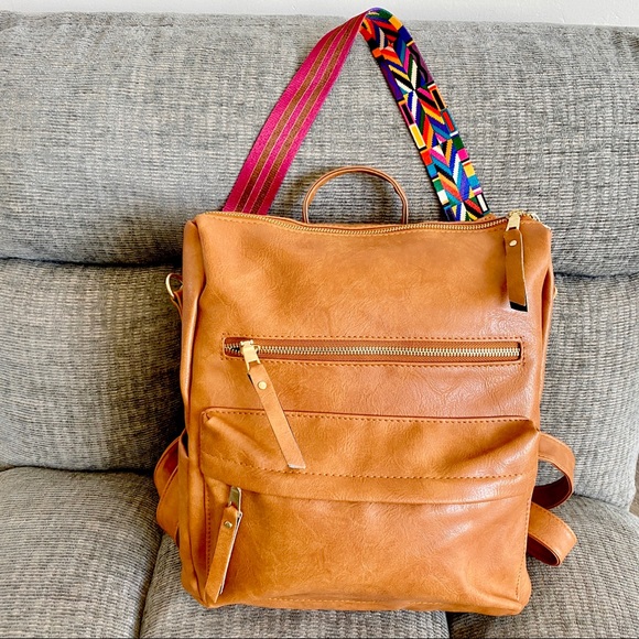 Faux Leather Convertible Purse-Tan - Picture 6 of 8